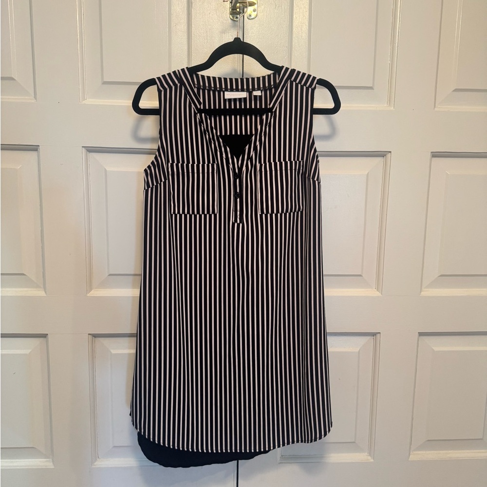 Black and White Striped Sleeveless Blouse